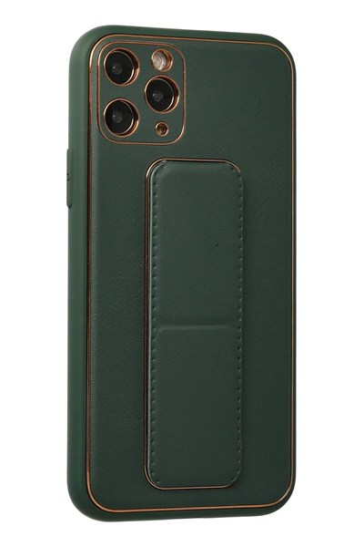 Mey İthalat®  iPhone 11 Pro Kılıf Coco Deri Standlı Kapak - Yeşil