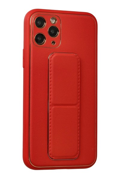 Mey İthalat®  iPhone 11 Pro Kılıf Coco Deri Standlı Kapak - Kırmızı