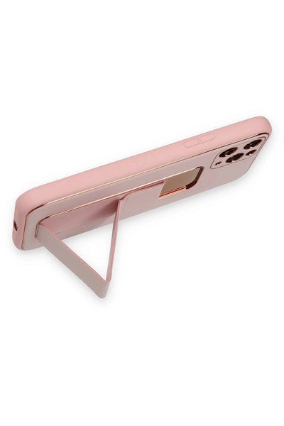 Mey İthalat®  iPhone 11 Pro Kılıf Coco Deri Standlı Kapak - Pembe