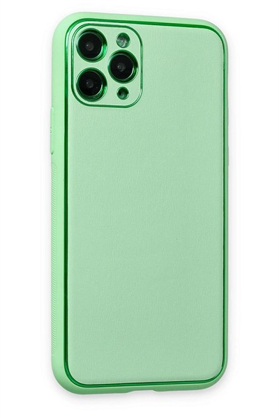 Mey İthalat®  iPhone 11 Pro Kılıf Coco Deri Silikon Kapak - Açık Yeşil