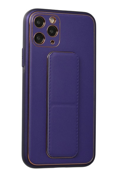 Mey İthalat®  iPhone 11 Pro Kılıf Coco Deri Standlı Kapak - Mor