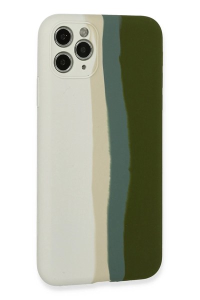 Mey İthalat®  iPhone 11 Pro Kılıf Ebruli Lansman Silikon - Beyaz-Yeşil
