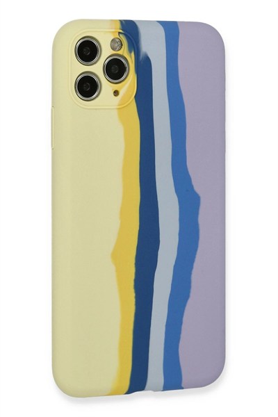 Mey İthalat®  iPhone 11 Pro Kılıf Ebruli Lansman Silikon - Sarı-Lila