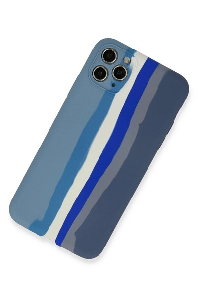 Mey İthalat®  iPhone 11 Pro Kılıf Ebruli Lansman Silikon - Mavi-Gri