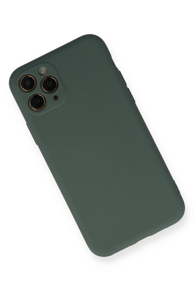 Mey İthalat®  iPhone 11 Pro Kılıf Nano içi Kadife Silikon - Koyu Yeşil