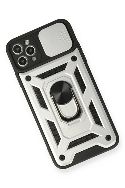 Mey İthalat®  iPhone 11 Pro Kılıf Pars Lens Yüzüklü Silikon - Gümüş