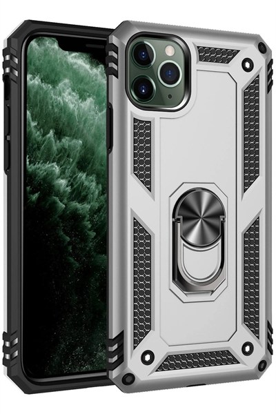 Mey İthalat®  iPhone 11 Pro Kılıf Sofya Yüzüklü Silikon Kapak - Gümüş