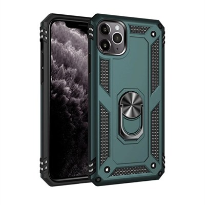 Mey İthalat®  iPhone 11 Pro Kılıf Sofya Yüzüklü Silikon Kapak - Yeşil