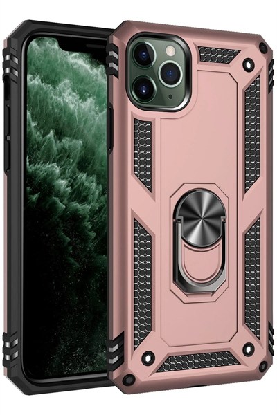 Mey İthalat®  iPhone 11 Pro Kılıf Sofya Yüzüklü Silikon Kapak - Rose