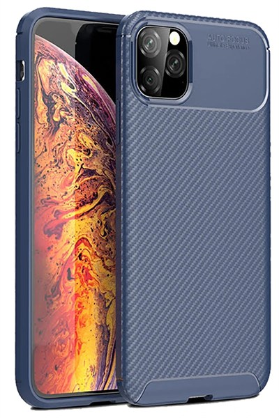 Mey İthalat®  iPhone 11 Pro Max Kılıf Auto Focus Karbon Kapak - Lacivert