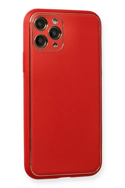 Mey İthalat®  iPhone 11 Pro Max Kılıf Coco Deri Silikon Kapak - Kırmızı