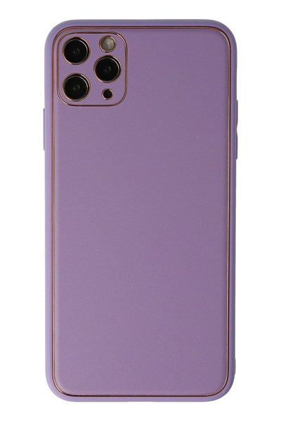 Mey İthalat®  iPhone 11 Pro Max Kılıf Coco Deri Silikon Kapak - Lila