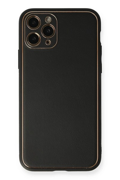Mey İthalat®  iPhone 11 Pro Max Kılıf Coco Deri Silikon Kapak - Siyah