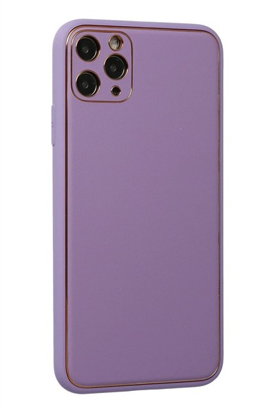 Mey İthalat®  iPhone 11 Pro Max Kılıf Coco Deri Silikon Kapak - Lila