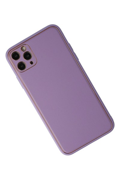 Mey İthalat®  iPhone 11 Pro Max Kılıf Coco Deri Silikon Kapak - Lila