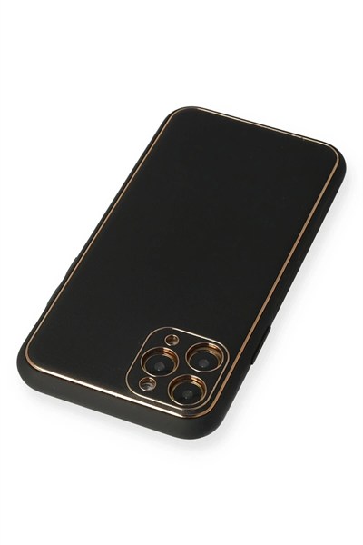 Mey İthalat®  iPhone 11 Pro Max Kılıf Coco Deri Silikon Kapak - Siyah