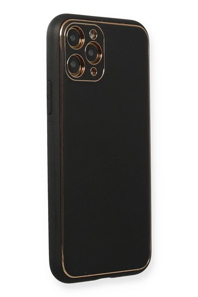 Mey İthalat®  iPhone 11 Pro Max Kılıf Coco Deri Silikon Kapak - Siyah