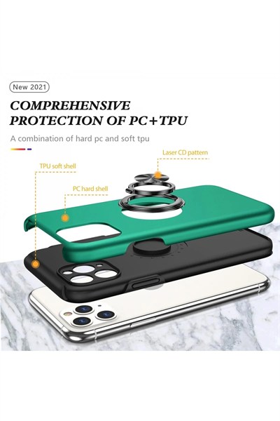 Mey İthalat®  iPhone 11 Pro Max Kılıf Elit Yüzüklü Kapak - Yeşil