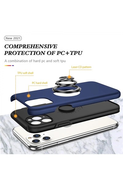 Mey İthalat®  iPhone 11 Pro Max Kılıf Elit Yüzüklü Kapak - Lacivert