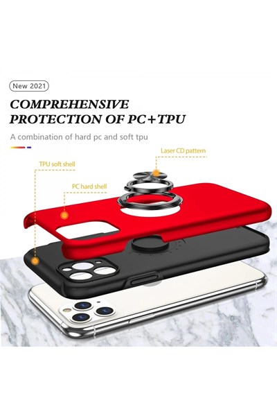 Mey İthalat®  iPhone 11 Pro Max Kılıf Elit Yüzüklü Kapak - Kırmızı