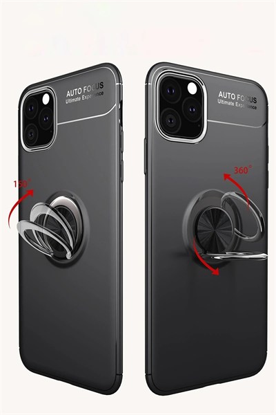 Mey İthalat®  iPhone 11 Pro Max Kılıf Range Yüzüklü Silikon - Siyah