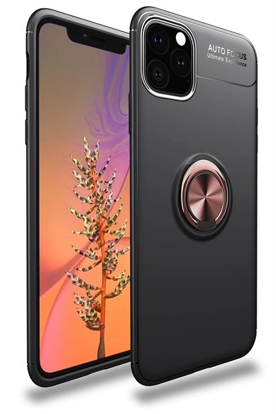 Mey İthalat®  iPhone 11 Pro Max Kılıf Range Yüzüklü Silikon - Siyah-Gold