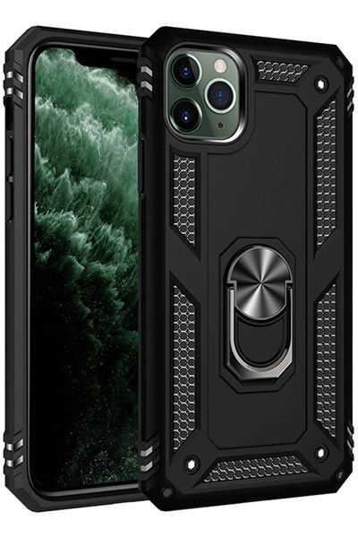 Mey İthalat®  iPhone 11 Pro Max Kılıf Sofya Yüzüklü Silikon Kapak - Siyah