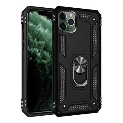 Mey İthalat®  iPhone 11 Pro Max Kılıf Sofya Yüzüklü Silikon Kapak - Siyah
