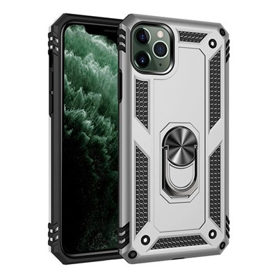 Mey İthalat®  iPhone 11 Pro Max Kılıf Sofya Yüzüklü Silikon Kapak - Gümüş