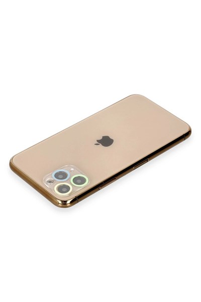 Mey İthalat®  iPhone 11 Pro Max Renkli Kamera Lens Koruma Cam - Yeşil-Sarı