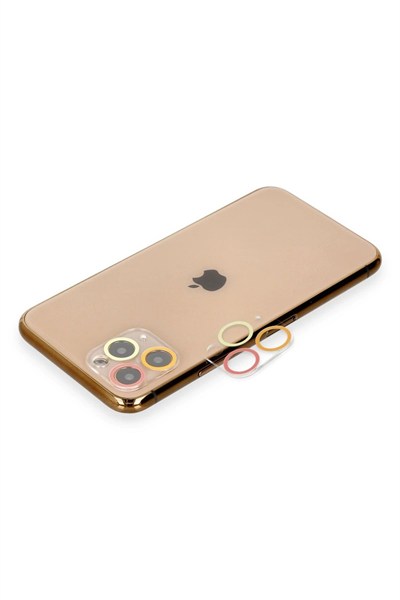 Mey İthalat®  iPhone 11 Pro Max Renkli Kamera Lens Koruma Cam - Turuncu-Kırmızı