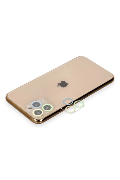 Mey İthalat®  iPhone 11 Pro Max Renkli Kamera Lens Koruma Cam - Yeşil-Sarı