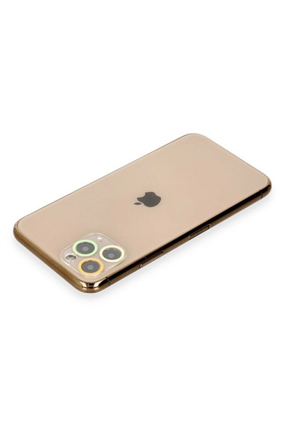 Mey İthalat®  iPhone 11 Pro Max Renkli Kamera Lens Koruma Cam - Sarı-Turuncu