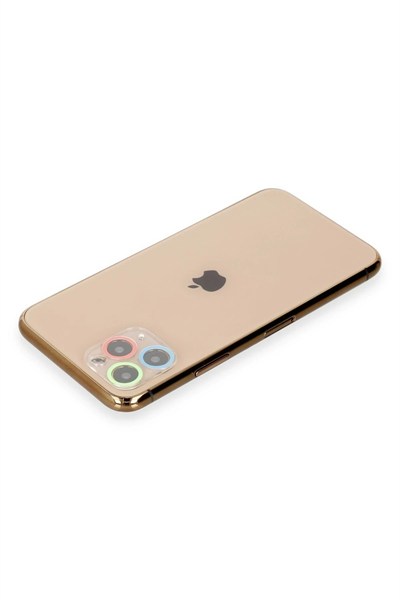 Mey İthalat®  iPhone 11 Pro Max Renkli Kamera Lens Koruma Cam - Mavi-Yeşil