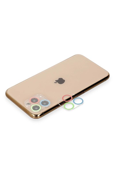 Mey İthalat®  iPhone 11 Pro Renkli Kamera Lens Koruma Cam - Mavi-Yeşil