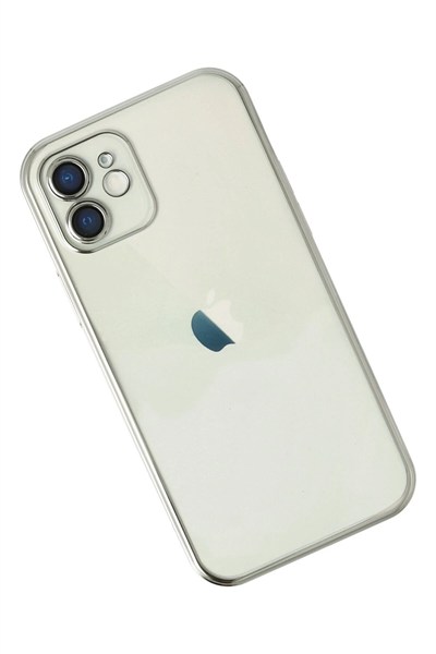 Mey İthalat®  iPhone 12 Kılıf  Lensli Silikon - Gümüş