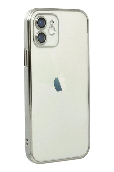 Mey İthalat®  iPhone 12 Kılıf  Lensli Silikon - Gümüş