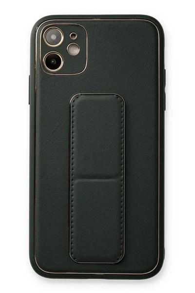 Mey İthalat®  iPhone 12 Kılıf Coco Deri Standlı Kapak - Füme