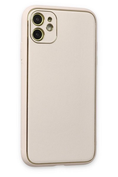 Mey İthalat®  iPhone 12 Kılıf Coco Deri Silikon Kapak - Beyaz