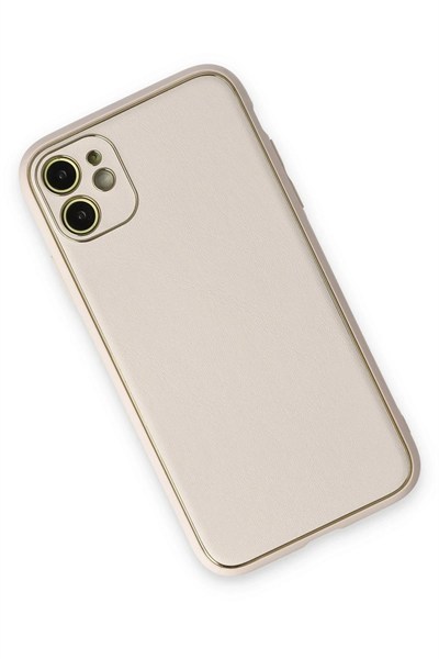 Mey İthalat®  iPhone 12 Kılıf Coco Deri Silikon Kapak - Beyaz