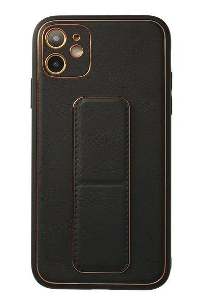 Mey İthalat®  iPhone 12 Kılıf Coco Deri Standlı Kapak - Siyah