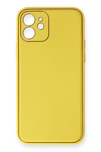 Mey İthalat®  iPhone 12 Kılıf Coco Deri Silikon Kapak - Sarı