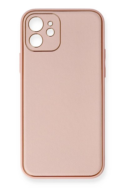 Mey İthalat®  iPhone 12 Kılıf Coco Deri Silikon Kapak - Pembe