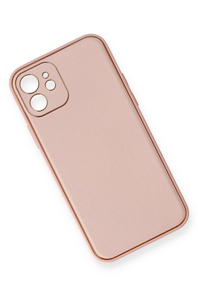 Mey İthalat®  iPhone 12 Kılıf Coco Deri Silikon Kapak - Pembe
