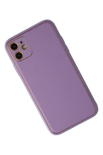 Mey İthalat®  iPhone 12 Kılıf Coco Deri Silikon Kapak - Lila