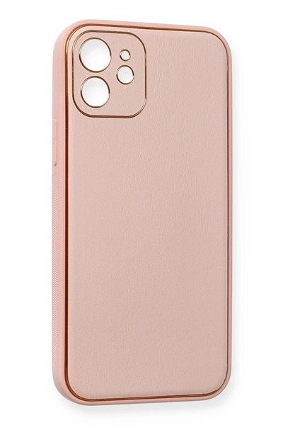 Mey İthalat®  iPhone 12 Kılıf Coco Deri Silikon Kapak - Pembe