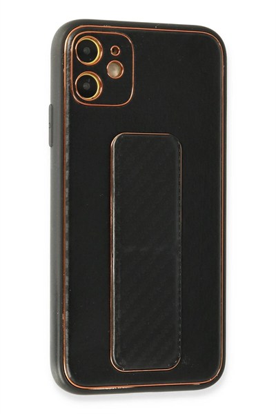 Mey İthalat®  iPhone 12 Kılıf Coco Karbon Standlı Kapak - Siyah
