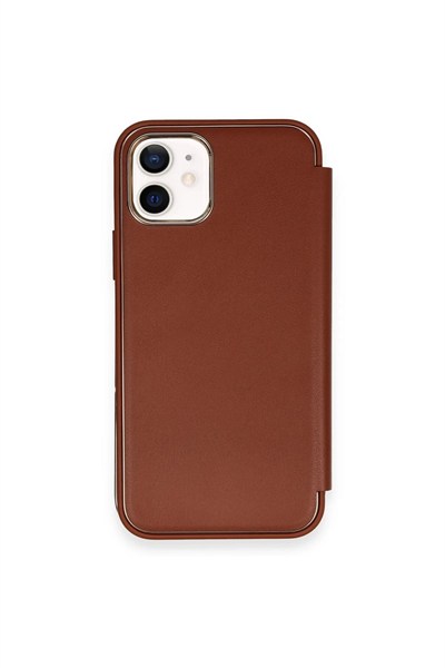 Mey İthalat®  iPhone 12 Kılıf Dolpin Kapaklı - Kahverengi