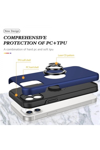 Mey İthalat®  iPhone 12 Kılıf Elit Yüzüklü Kapak - Lacivert