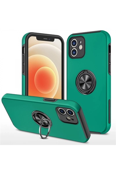 Mey İthalat®  iPhone 12 Kılıf Elit Yüzüklü Kapak - Yeşil
